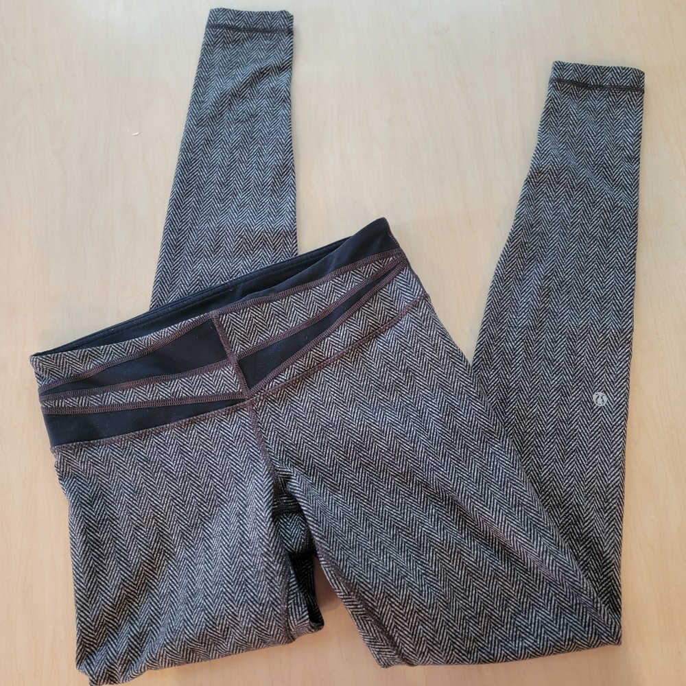 Lululemom Wunder Under Herringbone Black Heathered Leggings Size 8